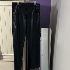Zara Shiny Black Leather Trousers